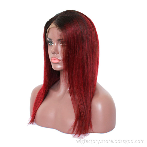 Long Straight Wine Red Human Hair Wigs,13*4*1 Red Wigs Human Hair,Remy Red Human Hair Lace Front Wig